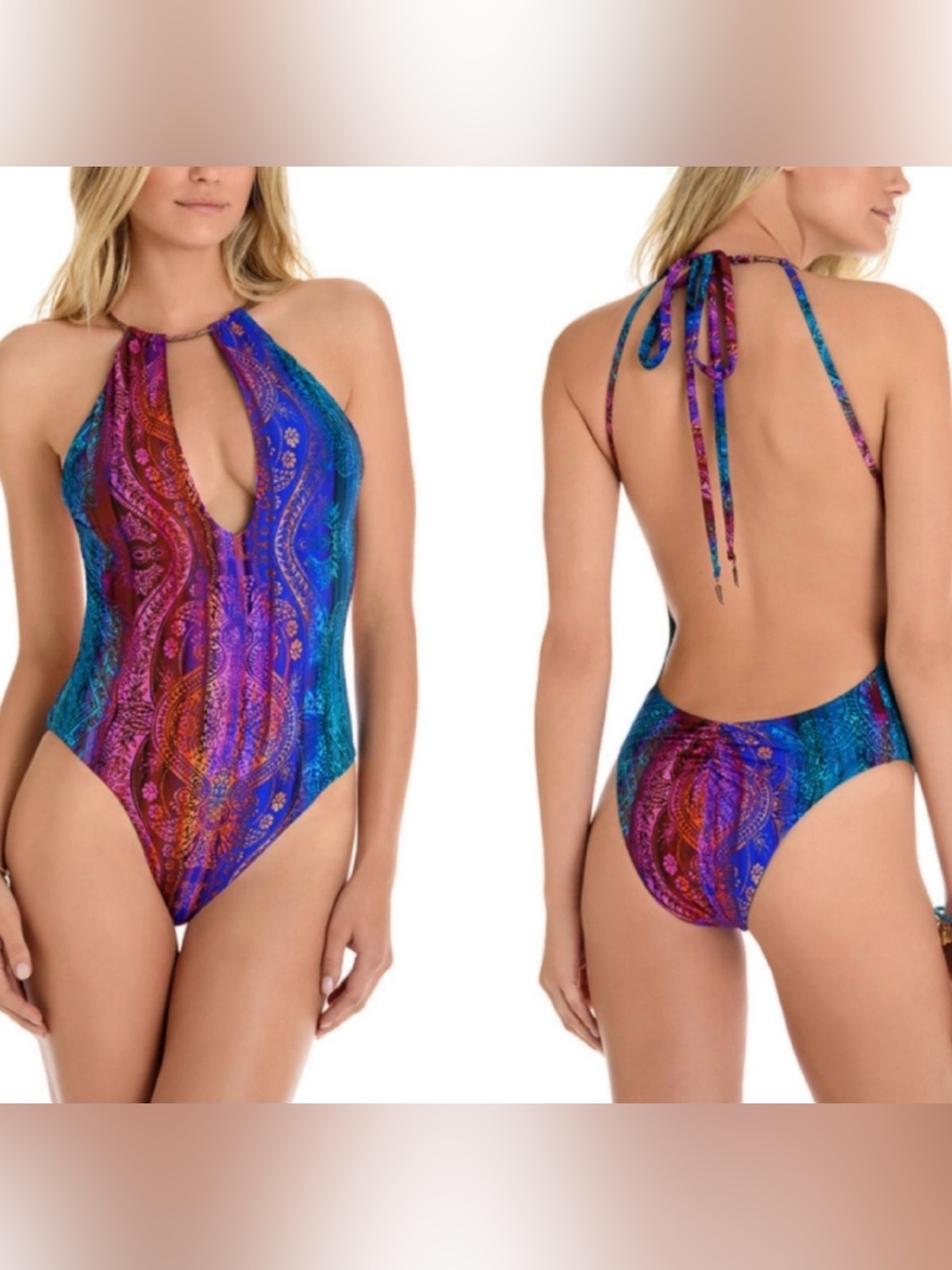 Eco Peace Small Prism Ring Master Cheeky Multi Paisley Halter One-Piece Swimsuit